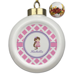 Diamond Print w/Princess Ceramic Ball Ornaments - Poinsettia Garland (Personalized)