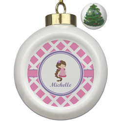 Diamond Print w/Princess Ceramic Ball Ornament - Christmas Tree (Personalized)