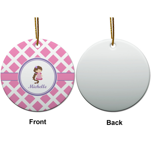 Diamond Print w/Princess Ceramic Flat Ornament - Circle Front & Back (APPROVAL)