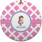 Diamond Print w/Princess Round Ceramic Ornament w/ Name or Text