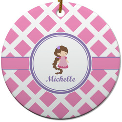 Diamond Print w/Princess Round Ceramic Ornament w/ Name or Text