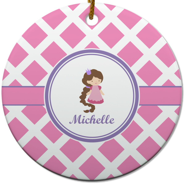 Custom Diamond Print w/Princess Round Ceramic Ornament w/ Name or Text