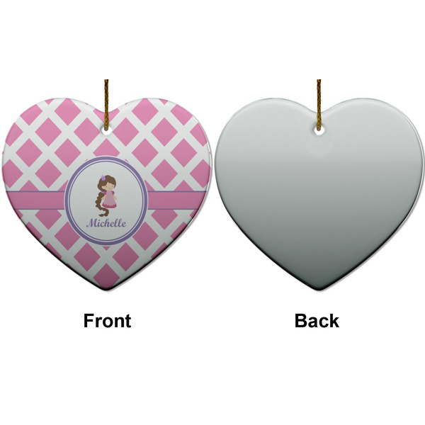 Diamond Print w/Princess Ceramic Flat Ornament - Heart Front & Back (APPROVAL)