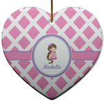 Diamond Print w/Princess Heart Ceramic Ornament w/ Name or Text