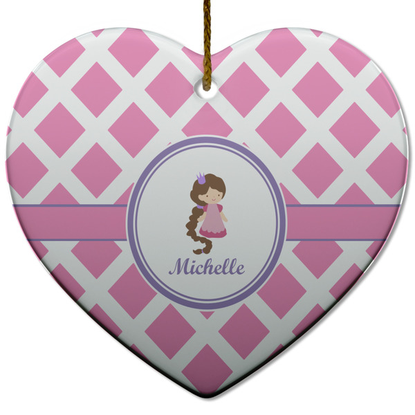 Custom Diamond Print w/Princess Heart Ceramic Ornament w/ Name or Text