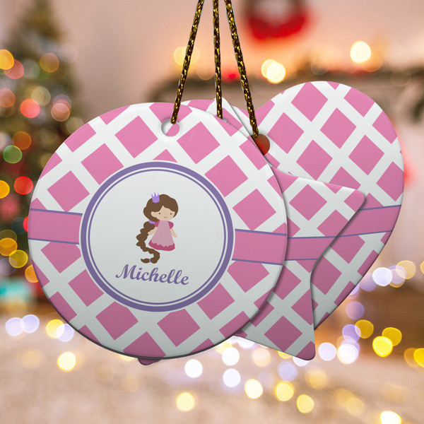 Custom Diamond Print w/Princess Ceramic Ornament w/ Name or Text