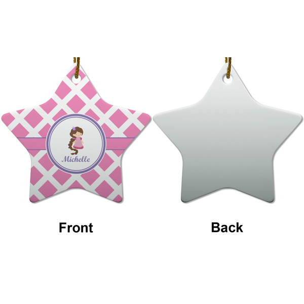 Diamond Print w/Princess Ceramic Flat Ornament - Star Front & Back (APPROVAL)