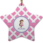 Diamond Print w/Princess Star Ceramic Ornament w/ Name or Text