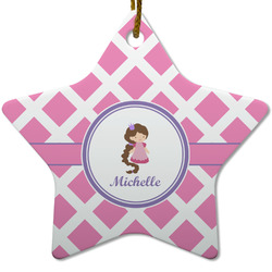 Diamond Print w/Princess Star Ceramic Ornament w/ Name or Text
