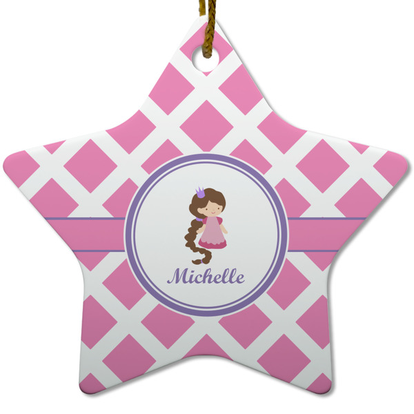 Diamond Print w/Princess Ceramic Flat Ornament - Star (Front)