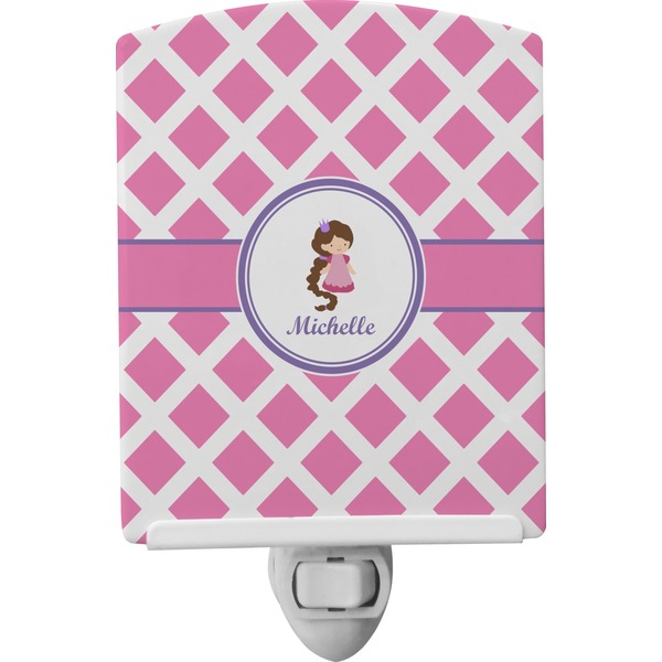 Custom Diamond Print w/Princess Ceramic Night Light (Personalized)
