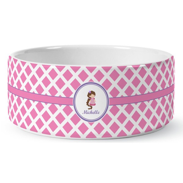 Custom Diamond Print w/Princess Ceramic Dog Bowl - Large (Personalized)