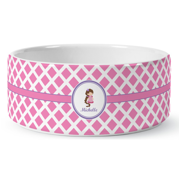 Custom Diamond Print w/Princess Ceramic Dog Bowl - Large (Personalized)