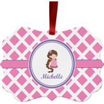 Diamond Print w/Princess Metal Frame Ornament - Double Sided w/ Name or Text