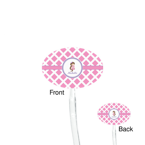 Diamond Print w/Princess Clear Plastic 7" Stir Stick - Oval - Front & Back