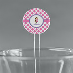 Diamond Print w/Princess 5.5" Round Plastic Stir Sticks - Clear (Personalized)