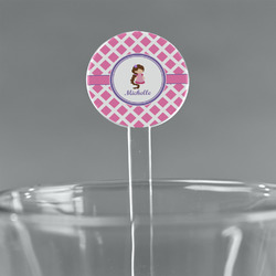 Diamond Print w/Princess 7" Round Plastic Stir Sticks - Clear (Personalized)