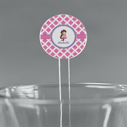 Diamond Print w/Princess 5.5" Round Plastic Stir Sticks - Clear (Personalized)