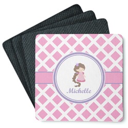 Diamond Print w/Princess Square Rubber Backed Coasters - Set of 4 (Personalized)