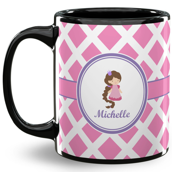 Custom Diamond Print w/Princess 11 Oz Coffee Mug - Black (Personalized)