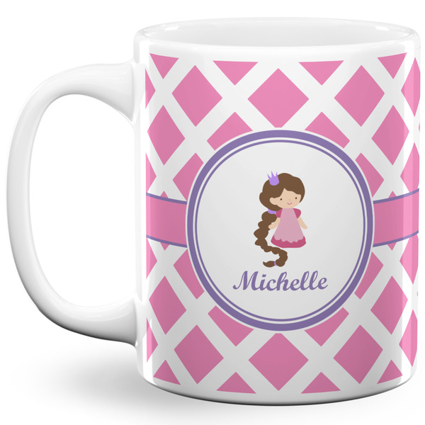 Custom Diamond Print w/Princess 11 Oz Coffee Mug - White (Personalized)