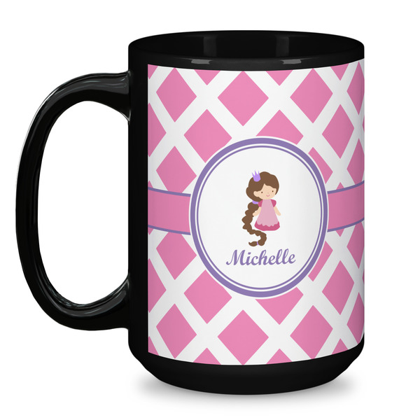 Diamond Print w/Princess Coffee Mug - 15 oz - Black