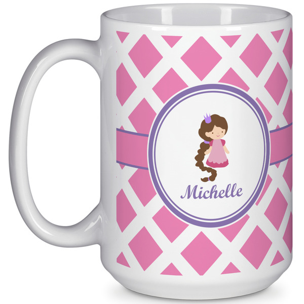 Custom Diamond Print w/Princess 15 Oz Coffee Mug - White (Personalized)