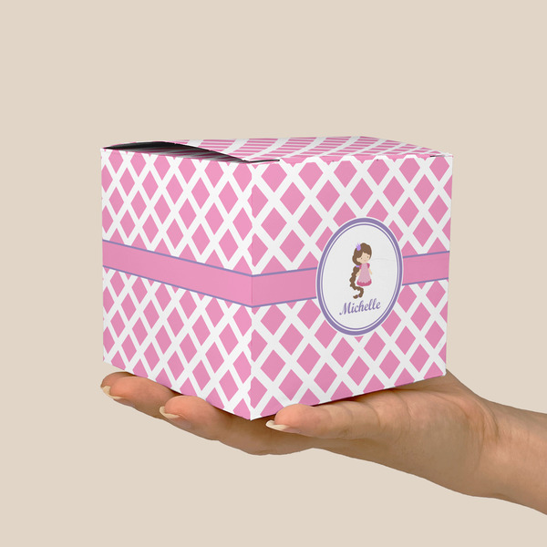Diamond Print w/Princess Cube Favor Gift Box - On Hand - Scale View
