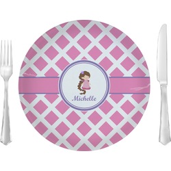 Diamond Print w/Princess 10" Glass Lunch / Dinner Plates - Single or Set (Personalized)