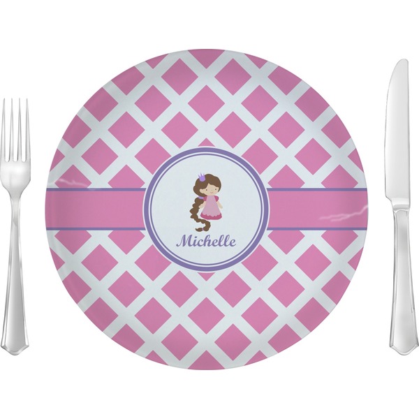Custom Diamond Print w/Princess 10" Glass Lunch / Dinner Plates - Single or Set (Personalized)
