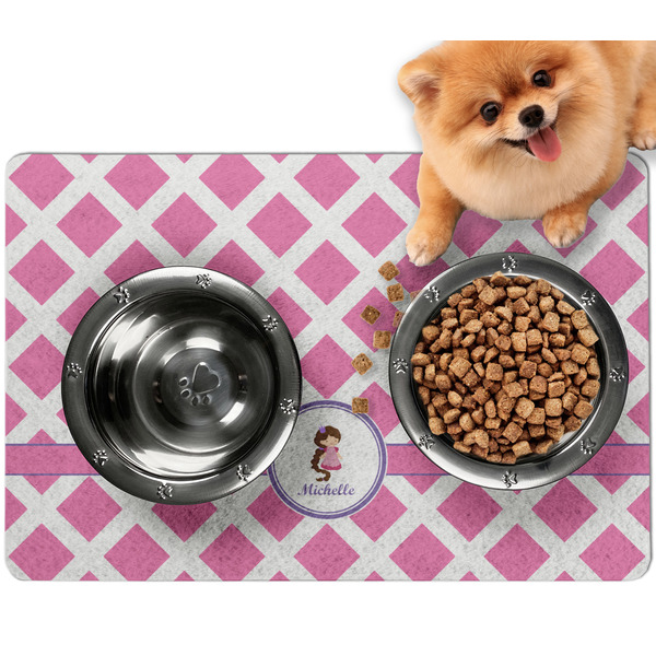Custom Diamond Print w/Princess Dog Food Mat - Small w/ Name or Text