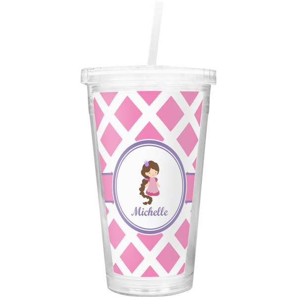Custom Diamond Print w/Princess Double Wall Tumbler with Straw (Personalized)