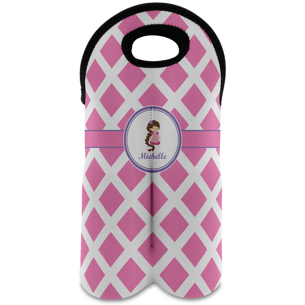 Custom Diamond Print w/Princess Wine Tote Bag (2 Bottles) (Personalized)