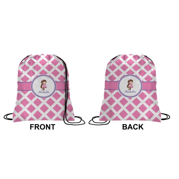Diamond Print w/Princess Drawstring Backpack Front & Back Small