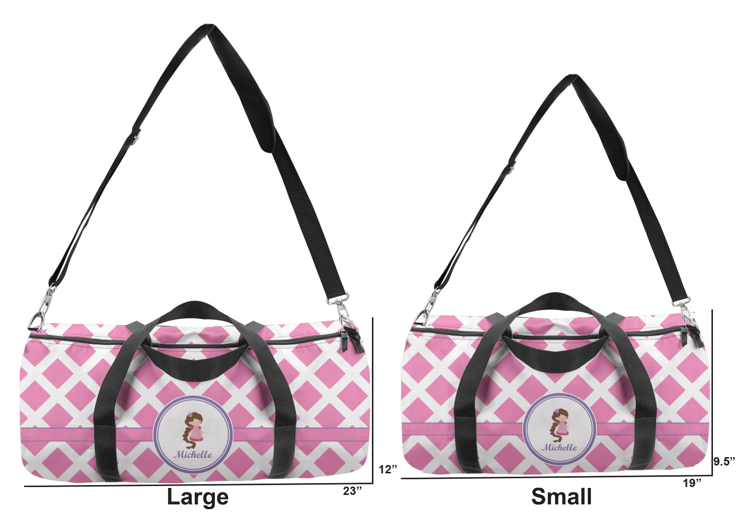 Personalized Multiple Sizes YouCustomizeIt Diamond Print w/Princess Duffel Bag