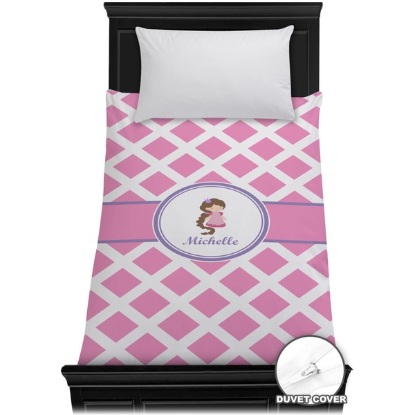 Custom Diamond Print w/Princess Duvet Cover - Twin (Personalized)