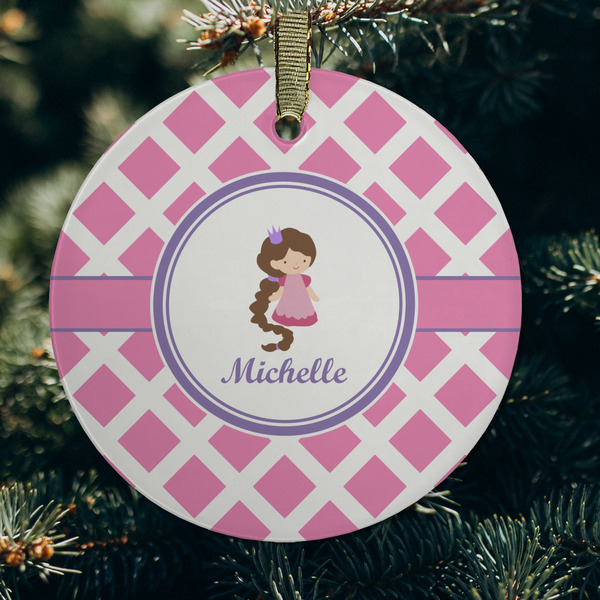 Diamond Print w/Princess Frosted Glass Ornament - Round (Lifestyle)