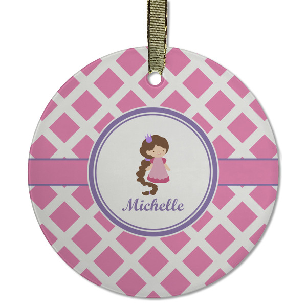 Diamond Print w/Princess Frosted Glass Ornament - Round