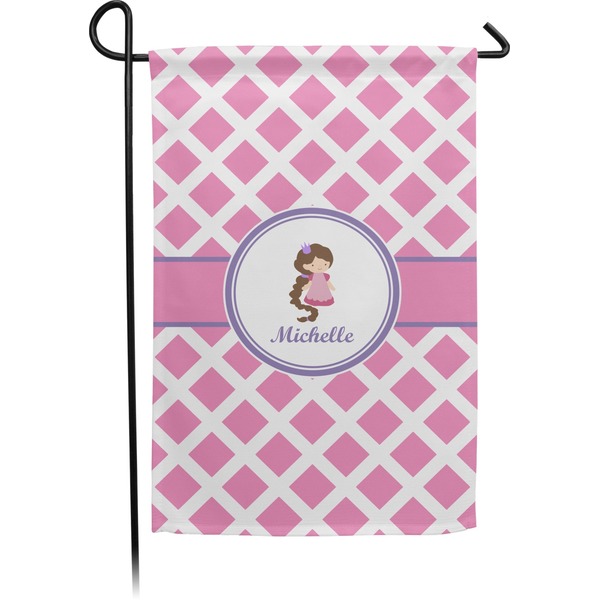 Custom Diamond Print w/Princess Small Garden Flag - Double Sided w/ Name or Text