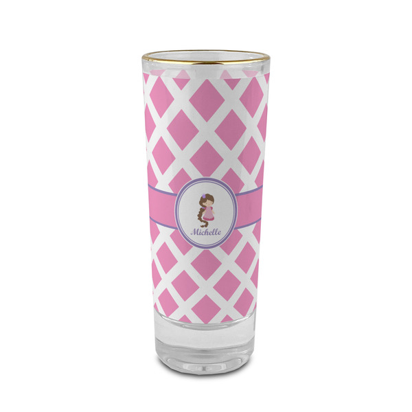 Custom Diamond Print w/Princess 2 oz Shot Glass - Glass with Gold Rim (Personalized)