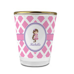Diamond Print w/Princess Glass Shot Glass - 1.5 oz - with Gold Rim - Set of 4 (Personalized)