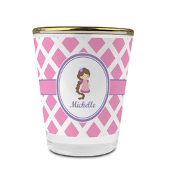 Diamond Print w/Princess Glass Shot Glass - 1.5 oz - with Gold Rim - Set of 4 (Personalized)