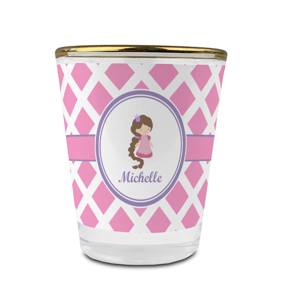 Diamond Print w/Princess Glass Shot Glass - With gold rim - FRONT