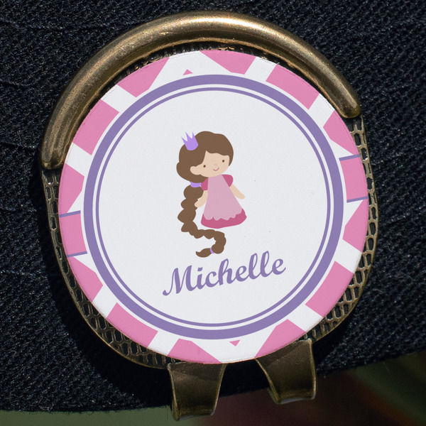 Diamond Print w/Princess Golf Ball Marker Hat Clip - Gold - Close Up