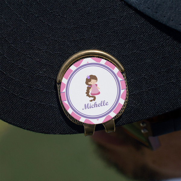 Diamond Print w/Princess Golf Ball Marker Hat Clip - Gold - On Hat