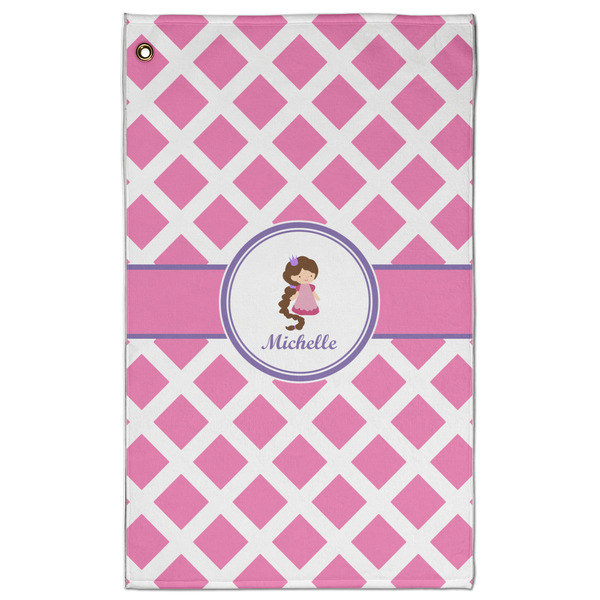 Custom Diamond Print w/Princess Golf Towel - Poly-Cotton Blend - Large w/ Name or Text
