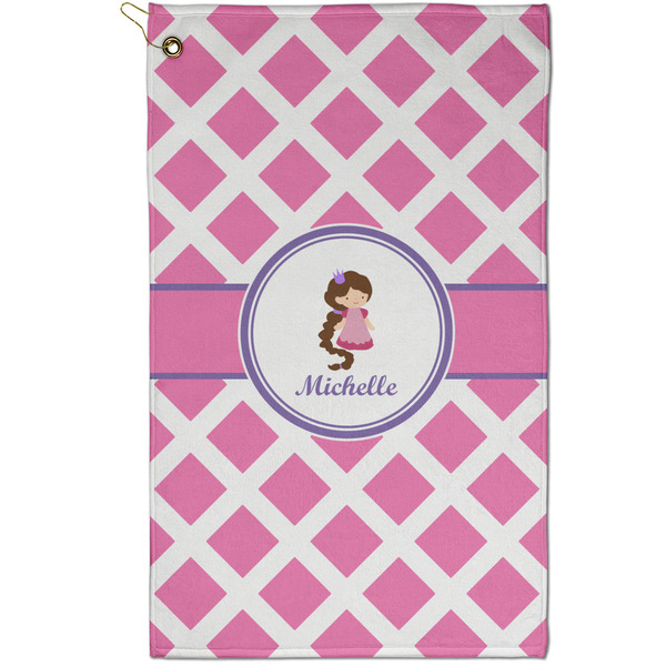 Custom Diamond Print w/Princess Golf Towel - Poly-Cotton Blend - Small w/ Name or Text