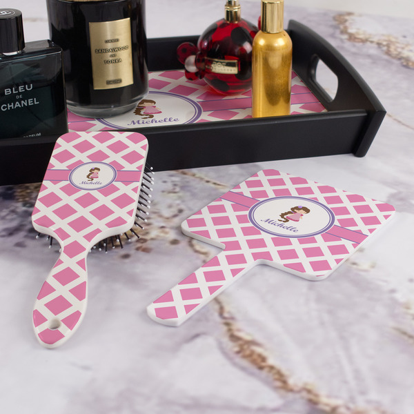 Diamond Print w/Princess Hair Brush and Hand Mirror - Bathroom Scene
