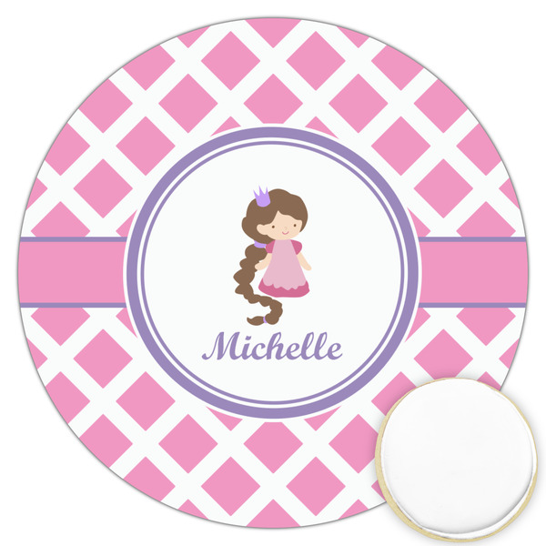 Custom Diamond Print w/Princess Printed Cookie Topper - 3.25" (Personalized)