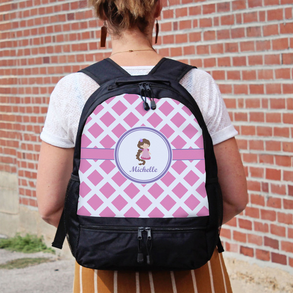 Diamond Print w/Princess Large Backpack - Black - On Back